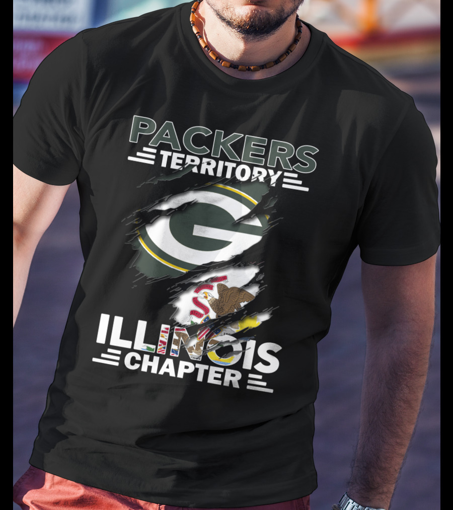 Packers Territory Illinois Chapter Green Bay Packers Logo And Illinois State Flag T-Shirt