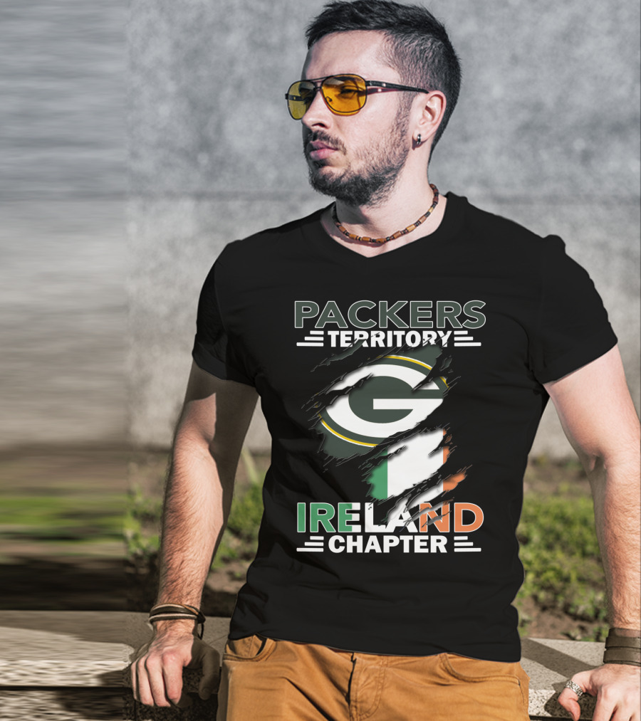 Packers Territory Ireland Chapter Green Bay Logo And Irish Flag T-Shirt