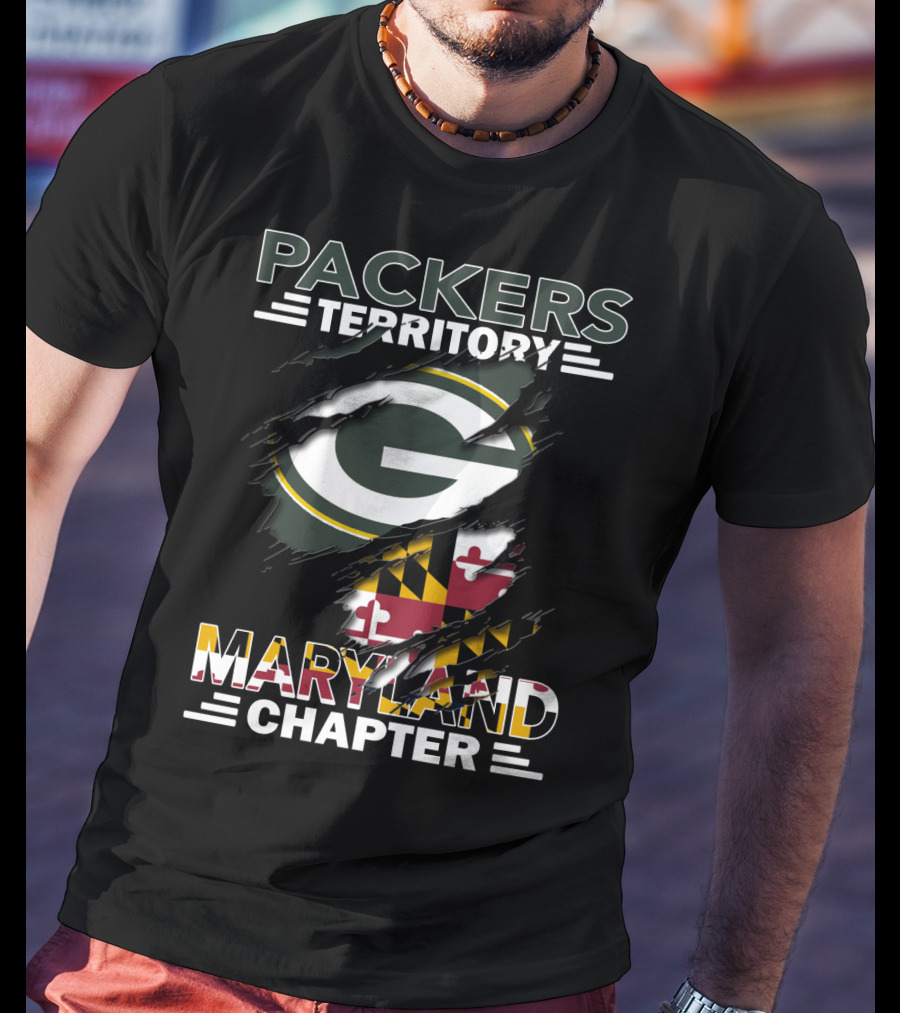 Packers Territory Maryland Chapter Green Bay Logo Maryland Flag T-Shirt