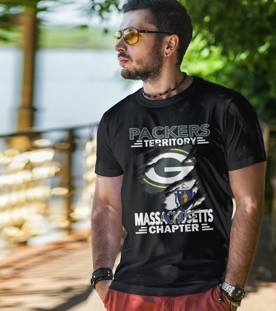 Packers Territory Massachusetts Chapter Green Bay Logo And Massachusetts Flag T-Shirt