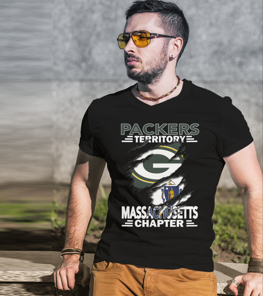 Packers Territory Massachusetts Chapter Green Bay Logo And Massachusetts Flag T-Shirt