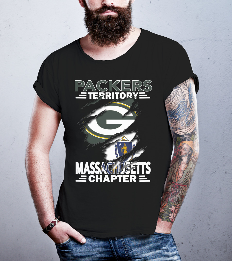 Packers Territory Massachusetts Chapter Green Bay Logo And Massachusetts Flag T-Shirt