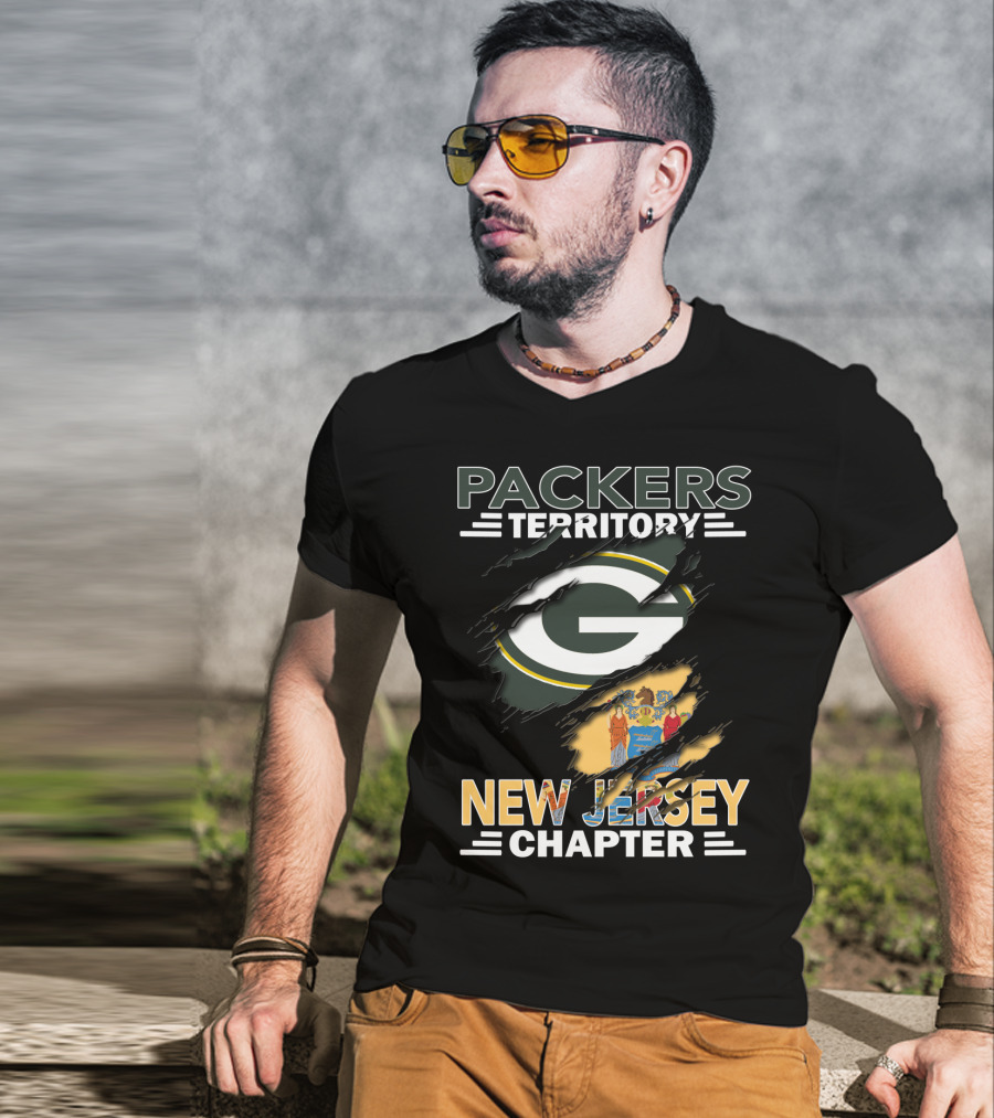Packers Territory New Jersey Chapter Green Bay Logo And State Flag T-Shirt