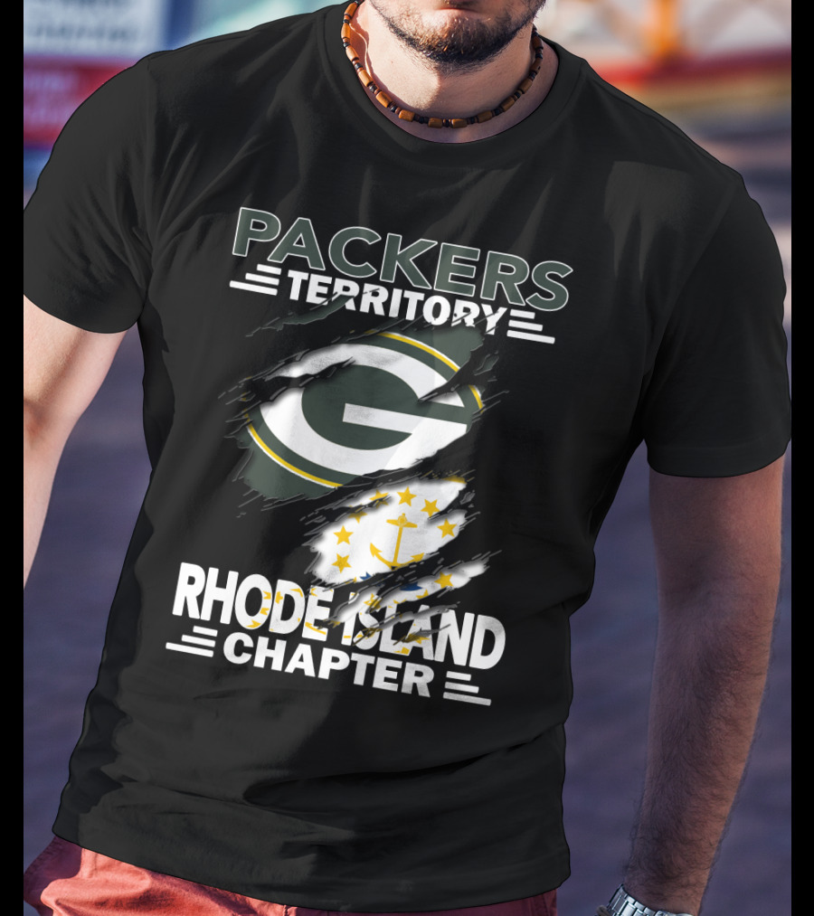 Packers Territory Rhode Island Chapter Green Bay Logo With Flag Elements T-Shirt