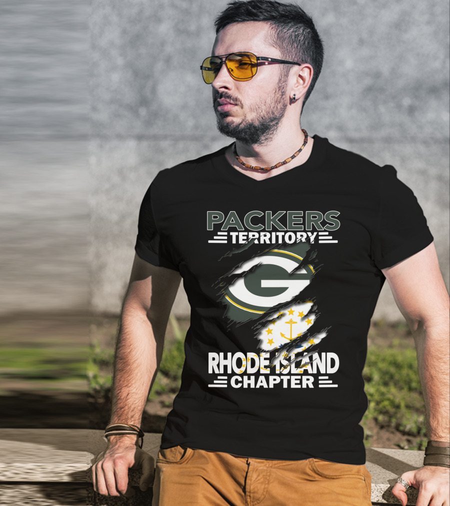 Packers Territory Rhode Island Chapter Green Bay Logo With Flag Elements T-Shirt