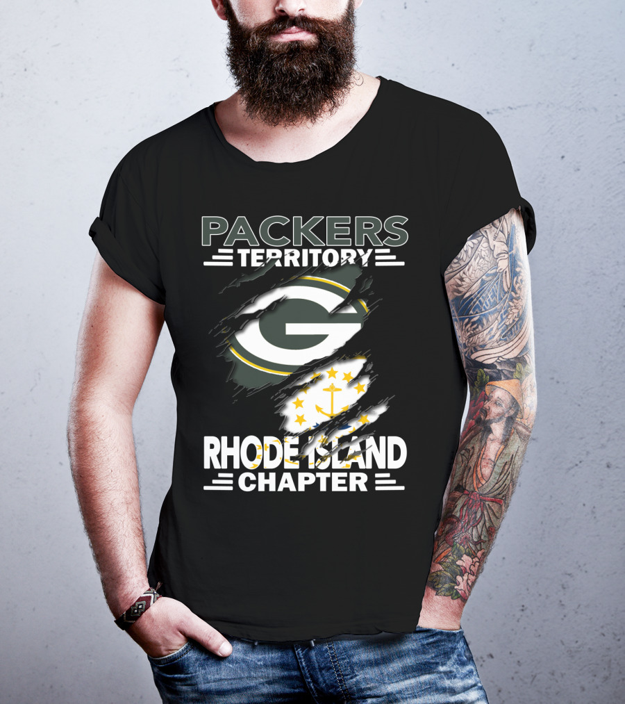 Packers Territory Rhode Island Chapter Green Bay Logo With Flag Elements T-Shirt