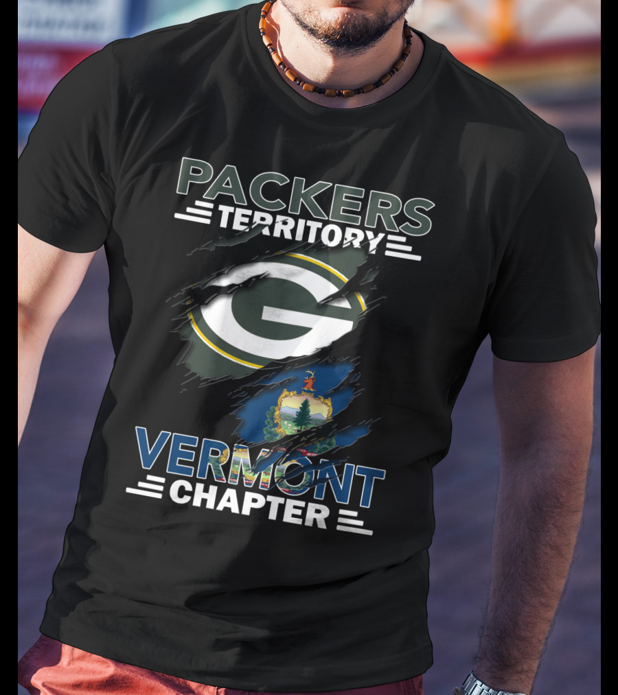 Packers Territory Vermont Chapter Green Bay Logo And Vermont State Flag T-Shirt