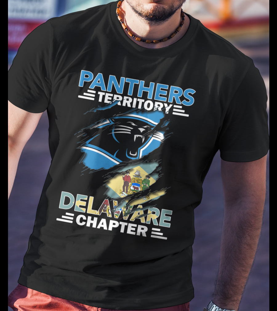 Panthers Territory Delaware Chapter With Carolina Panthers Logo And Delaware State Flag T-Shirt