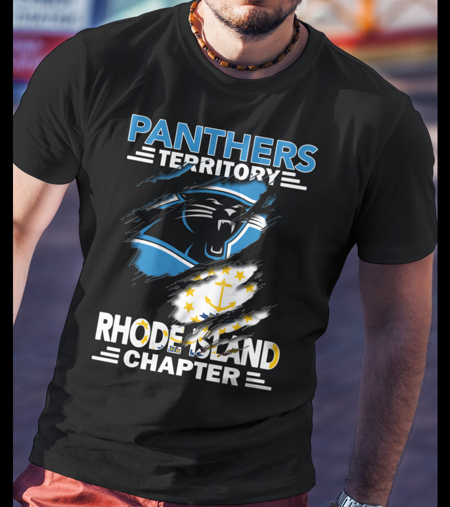 Panthers Territory Rhode Island Chapter Flag And Team Logo Fusion T-Shirt