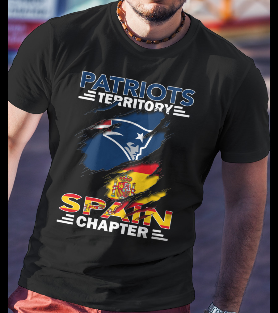 Patriots Territory Spain Chapter With Team Logo And Flag T-Shirt