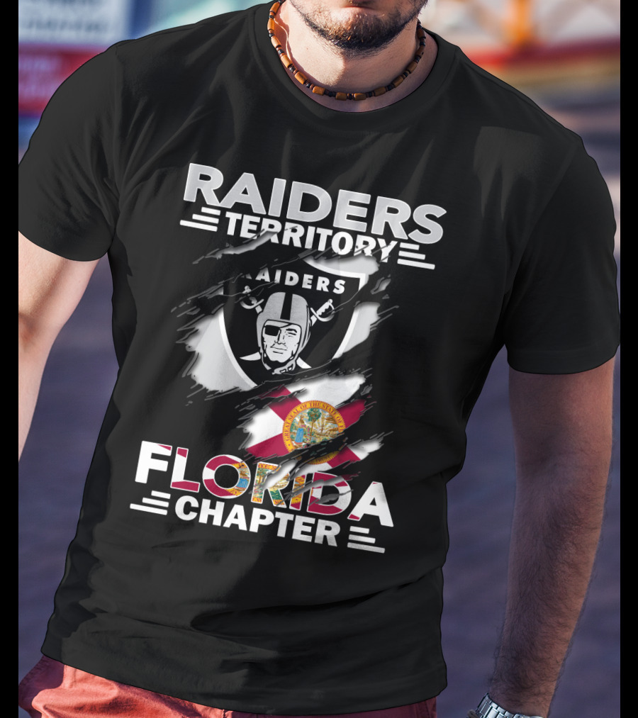 Raiders Territory Florida Chapter NFL Team Supporters Emblem With Florida State Flag T-Shirt