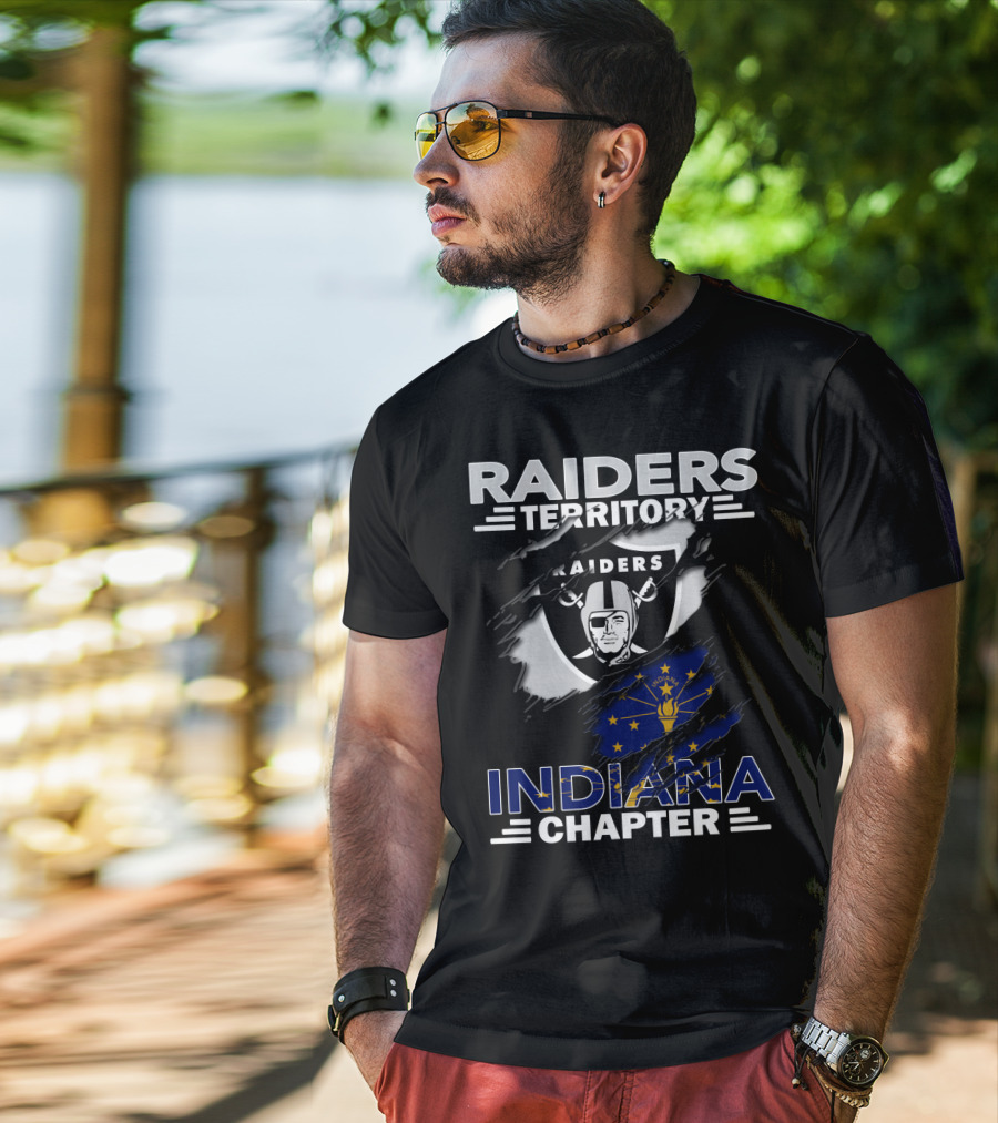 Raiders Territory Indiana Chapter NFL Fan Club Emblem Indiana Flag Raiders T-Shirt