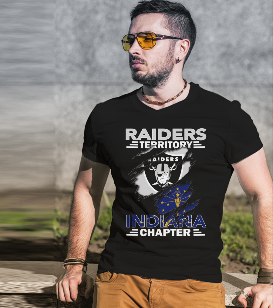 Raiders Territory Indiana Chapter NFL Fan Club Emblem Indiana Flag Raiders T-Shirt