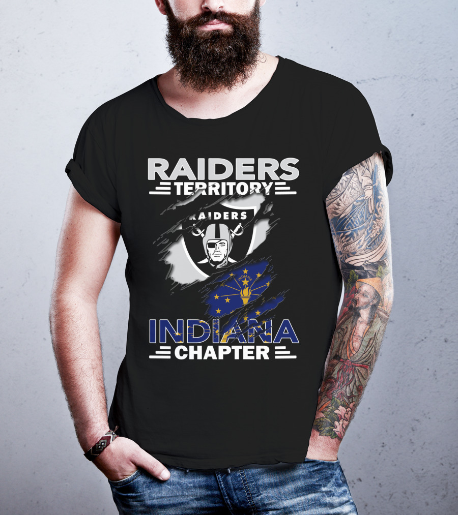 Raiders Territory Indiana Chapter NFL Fan Club Emblem Indiana Flag Raiders T-Shirt