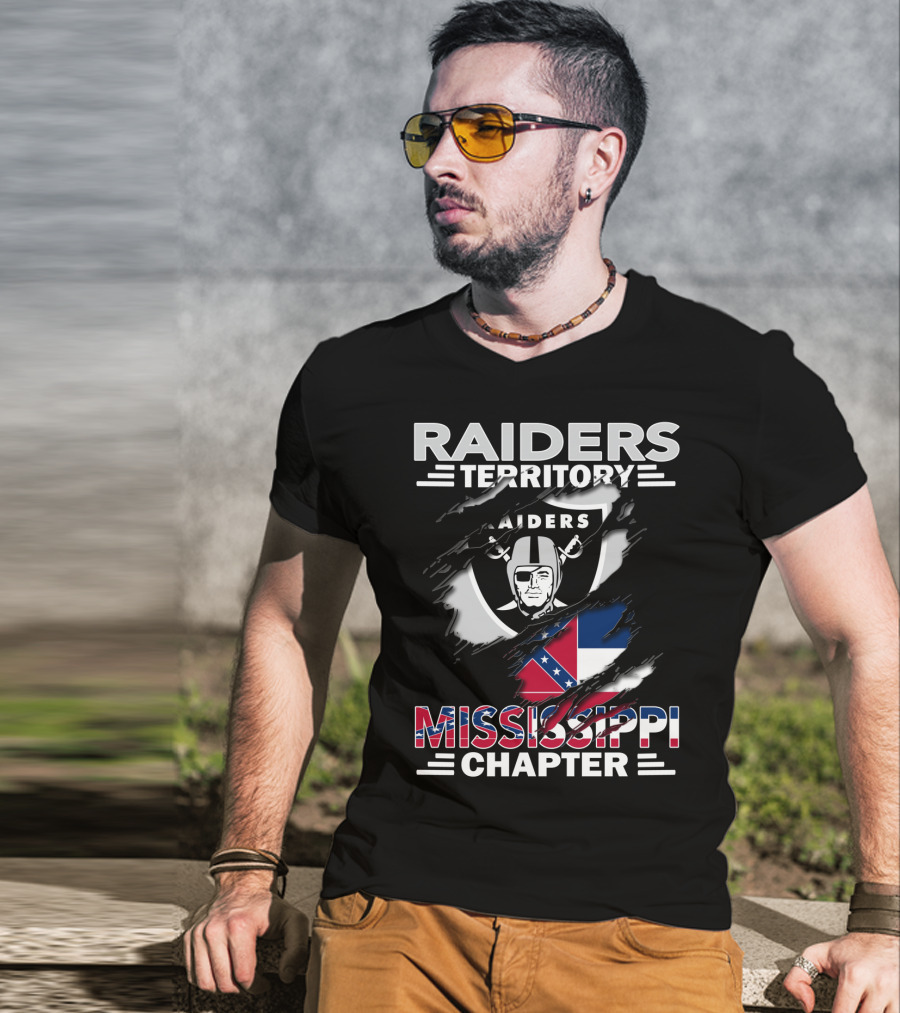 Raiders Territory Mississippi Chapter With Raiders Shield And Mississippi Flag Elements T-Shirt