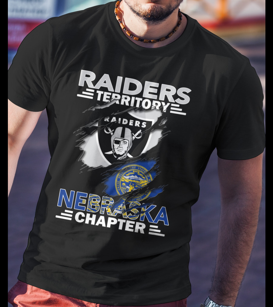 Raiders Territory Nebraska Chapter With Raiders Shield And Nebraska State Flag T-Shirt