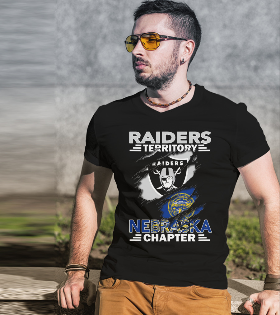 Raiders Territory Nebraska Chapter With Raiders Shield And Nebraska State Flag T-Shirt