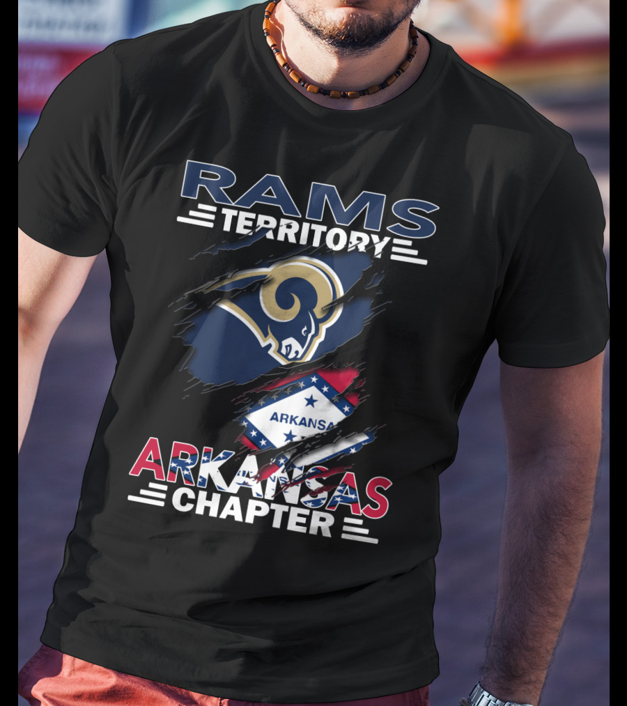 Rams Territory Arkansas Chapter NFL Supporters Logo And Arkansas Flag Integration T-Shirt