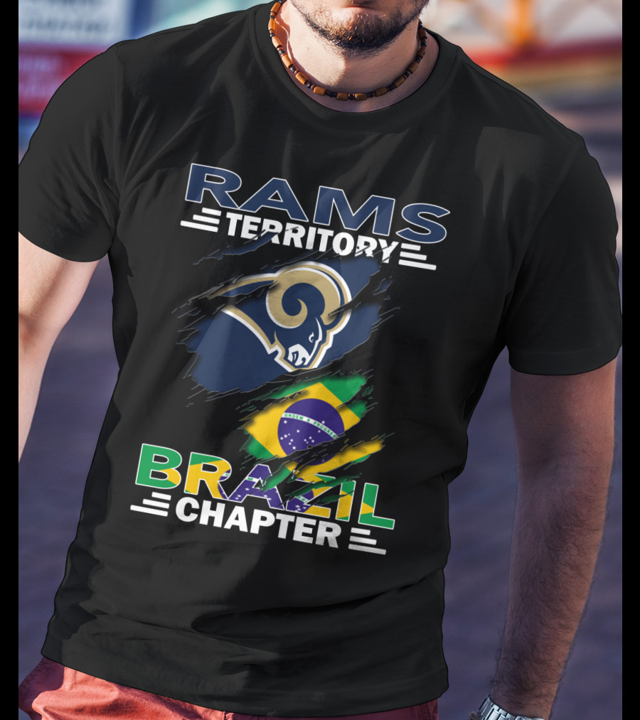 Rams Territory Brazil Chapter Logo With Brazil Flag And Ram T-Shirt