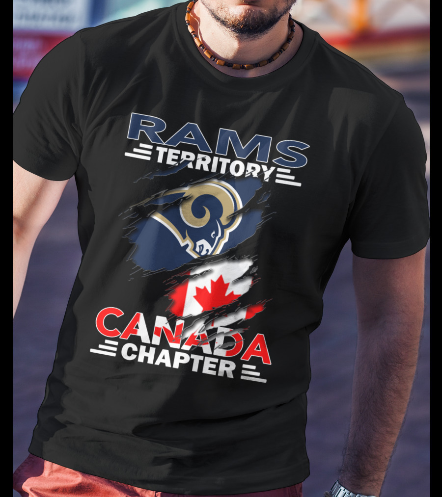Rams Territory Canada Chapter Logo With Rams And Canadian Flag Elements T-Shirt