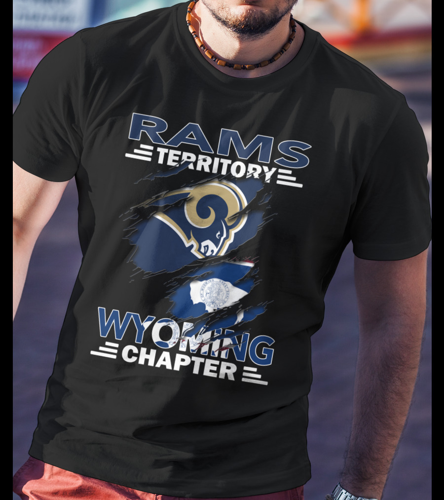 Rams Territory Wyoming Chapter Los Angeles Rams Logo Wyoming State Flag T-Shirt