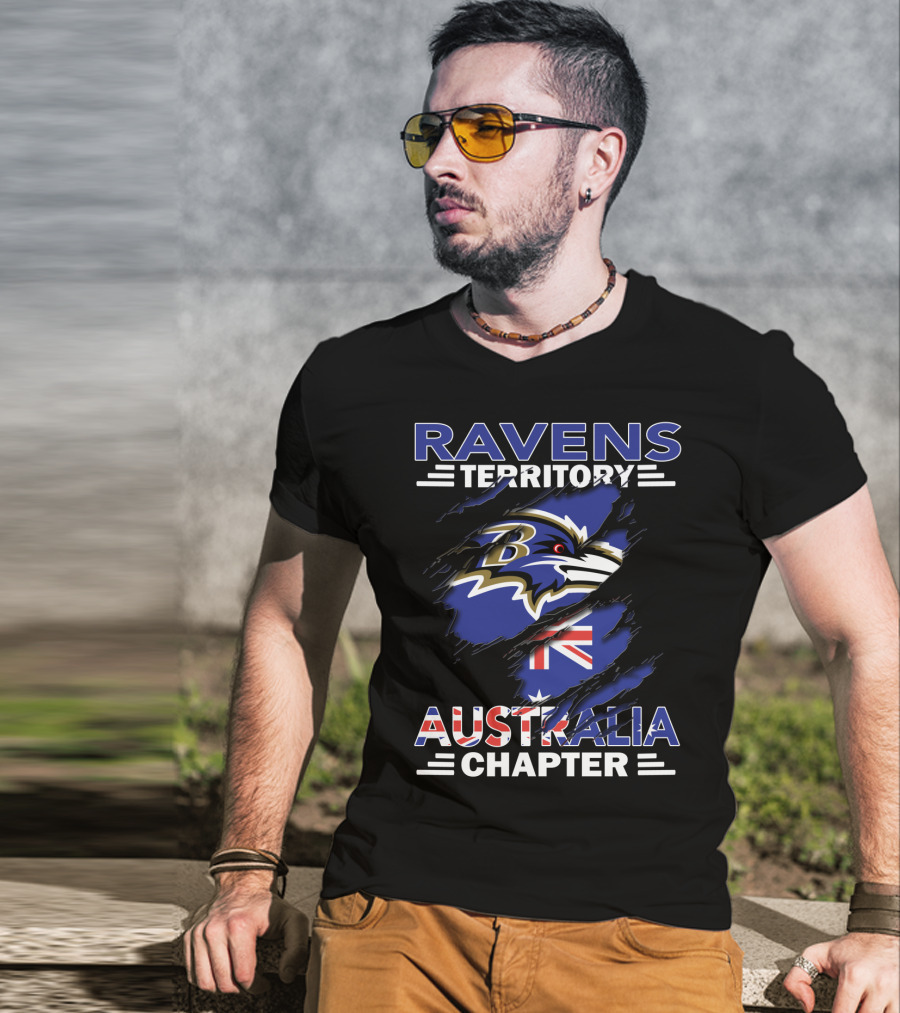 Ravens Territory Australia Chapter NFL Team Logo With Australian Flag T-Shirt