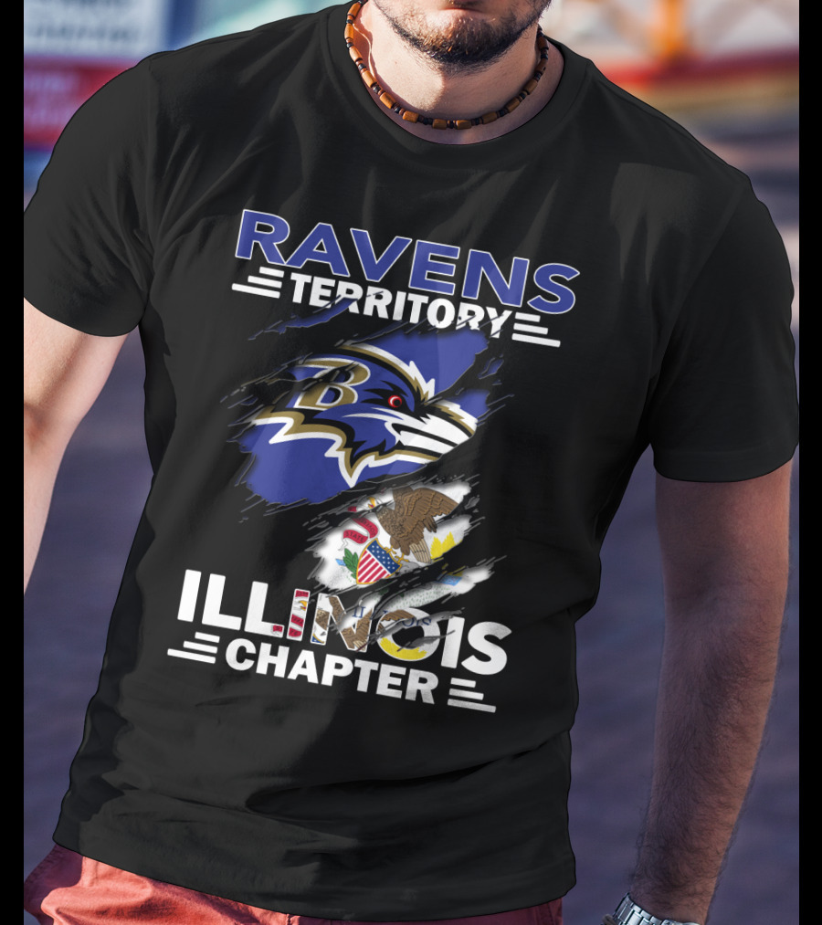 Ravens Territory Illinois Chapter Baltimore Ravens Logo Illinois State Flag T-Shirt