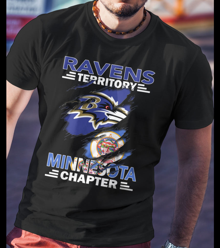 Ravens Territory Minnesota Chapter Fan Club Ravens Logo Minnesota Flag T-Shirt