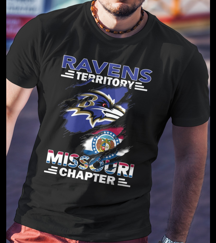 Ravens Territory Missouri Chapter Baltimore Ravens Logo Missouri Flag T-Shirt