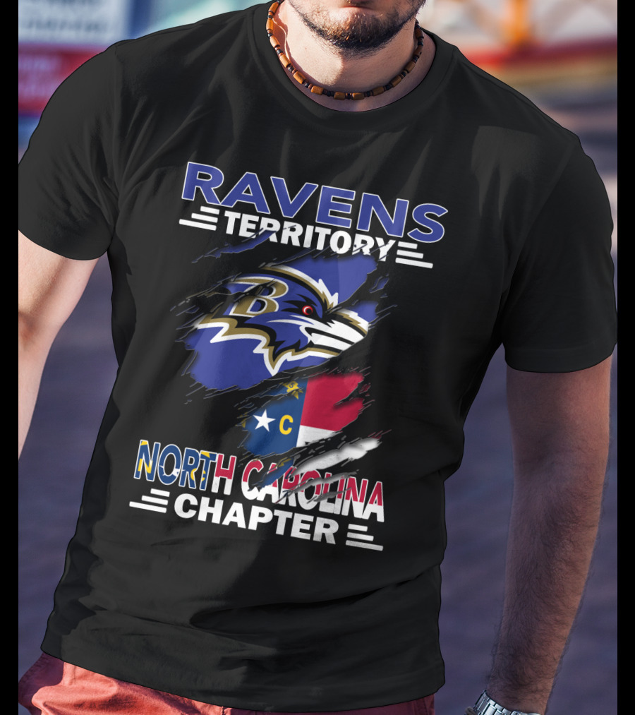 Ravens Territory North Carolina Chapter With State Flag And Team Logo Elements T-Shirt
