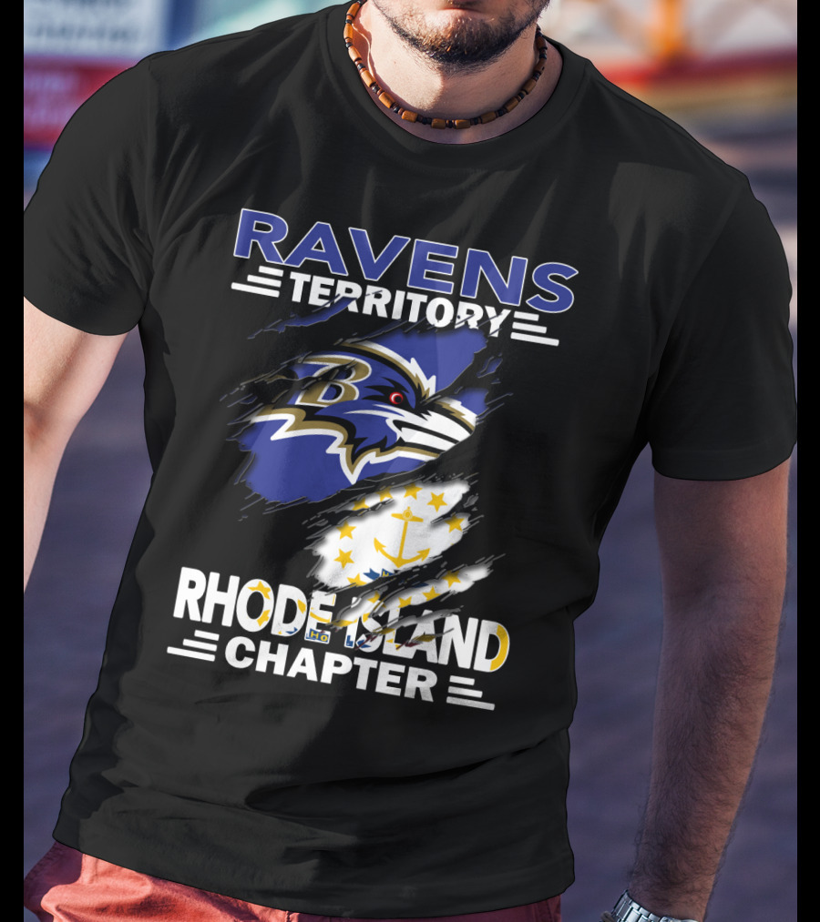 Ravens Territory Rhode Island Chapter Baltimore Ravens Logo And Rhode Island Flag T-Shirt