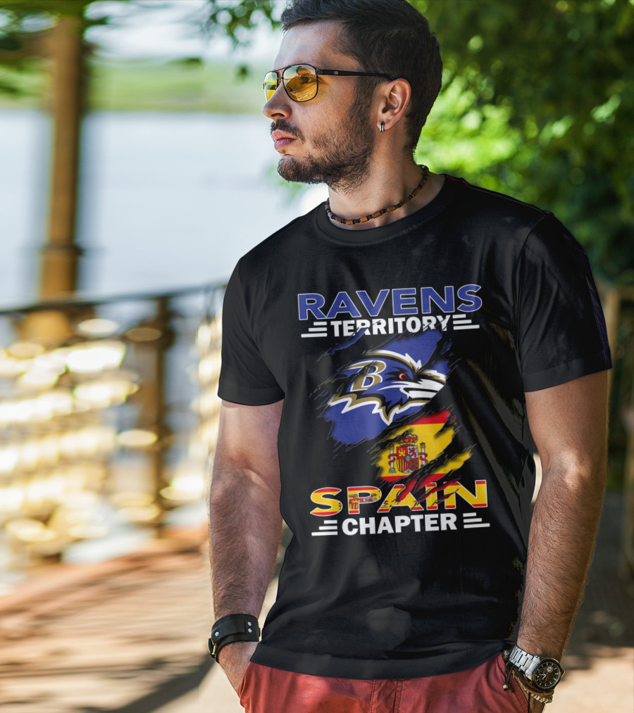 Ravens Territory Spain Chapter Flag And Logo Blend T-Shirt