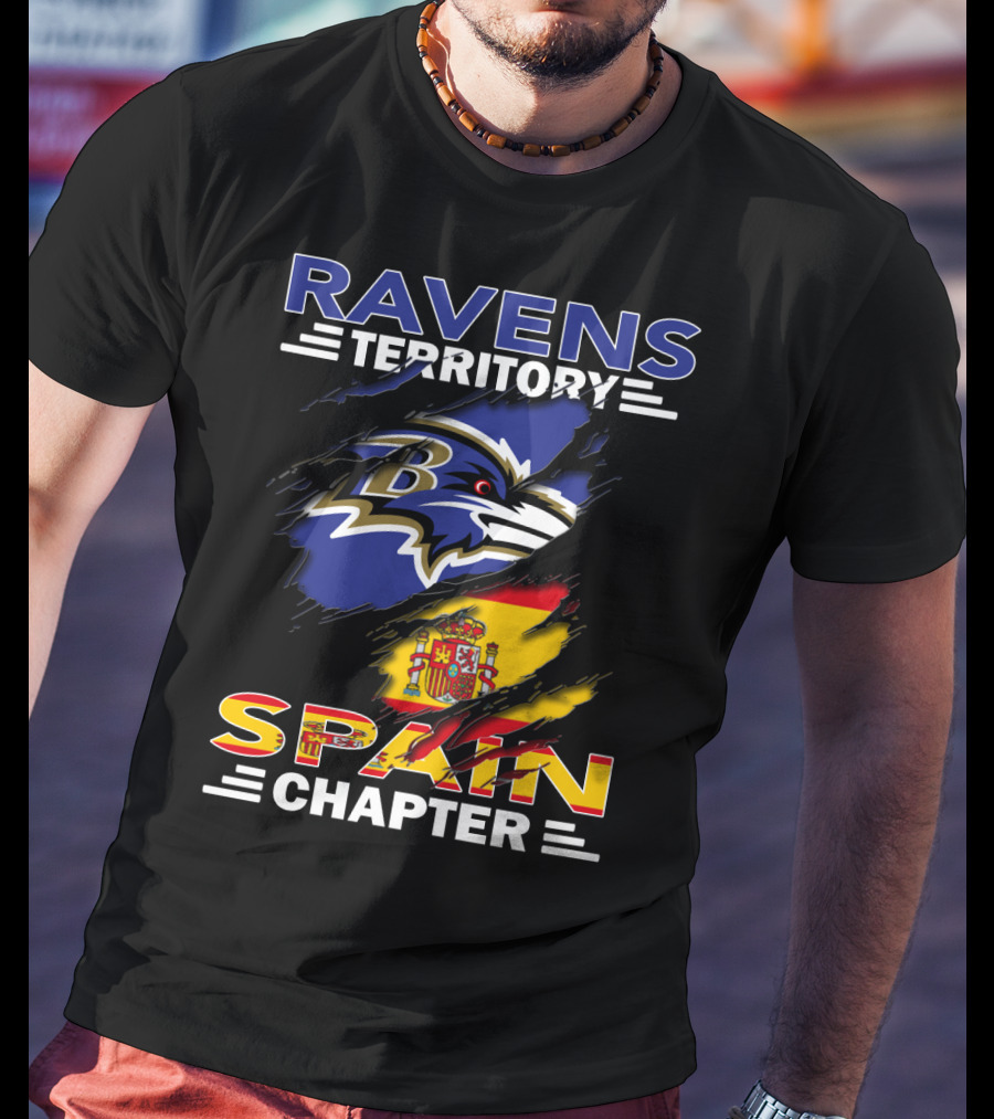 Ravens Territory Spain Chapter Flag And Logo Blend T-Shirt