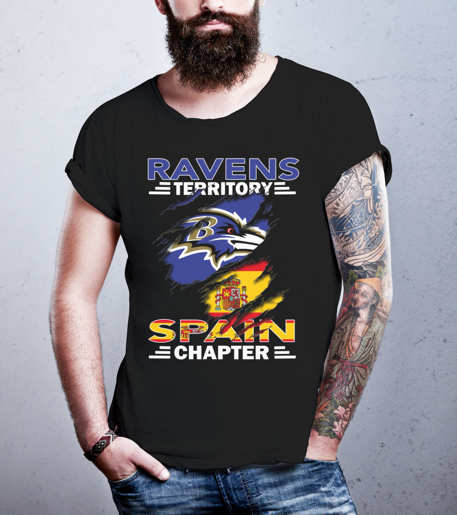 Ravens Territory Spain Chapter Flag And Logo Blend T-Shirt