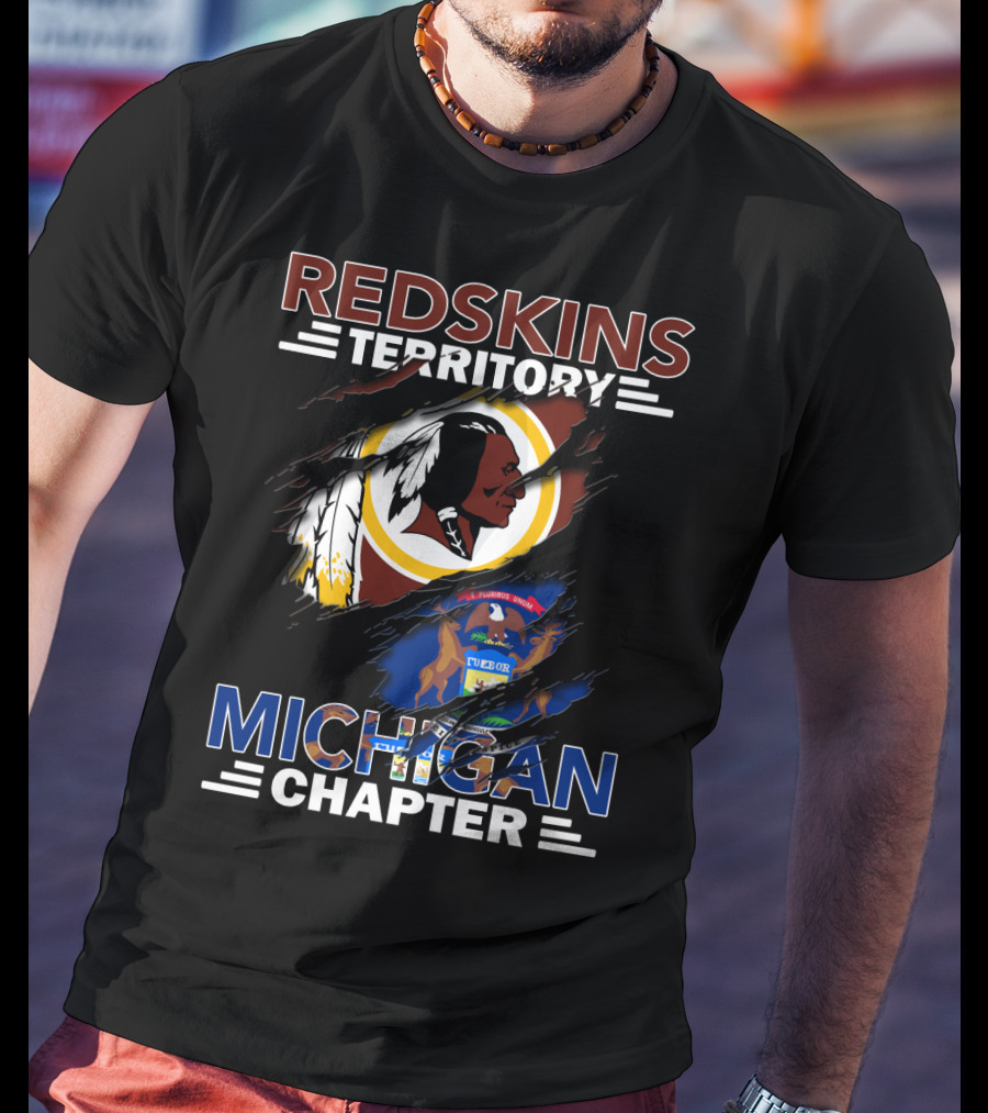 Redskins Territory Michigan Chapter Michigan State Flag Ripped Effect T-Shirt