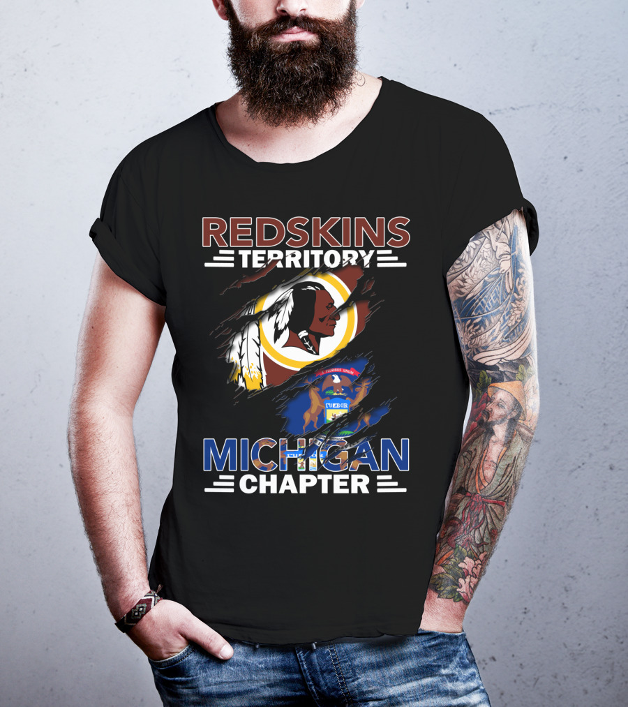 Redskins Territory Michigan Chapter Michigan State Flag Ripped Effect T-Shirt