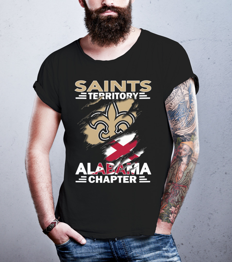 Saints Territory Alabama Chapter Fleur-DE-Lis And Cross Flag T-Shirt