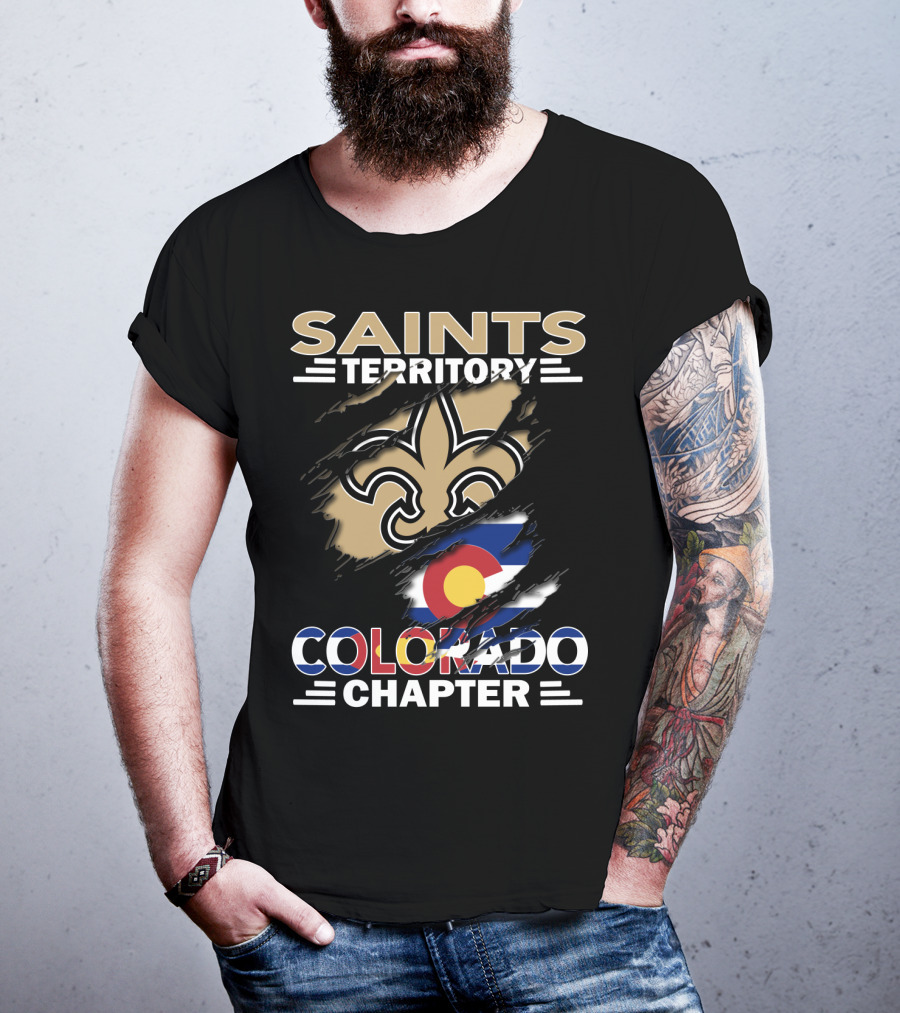 Saints Territory Colorado Chapter Fleur-de-Lis Emblem And Colorado Flag T-Shirt