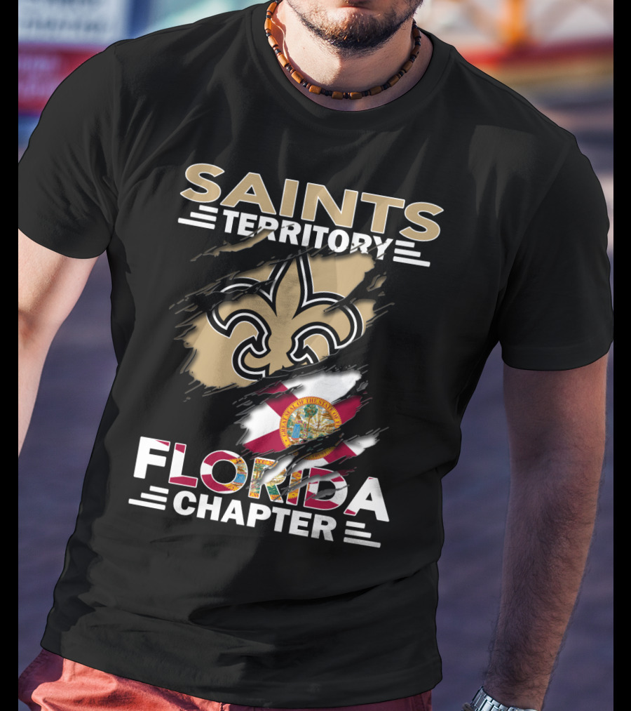 Saints Territory Florida Chapter Fleur-De-Lis Emblem With Florida State Flag T-Shirt