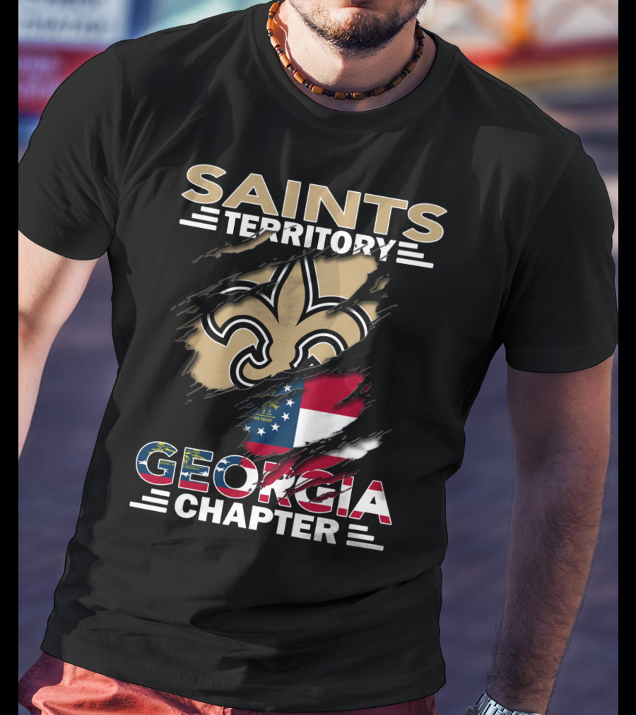 Saints Territory Georgia Chapter Fleur-De-Lis Georgia Flag T-Shirt