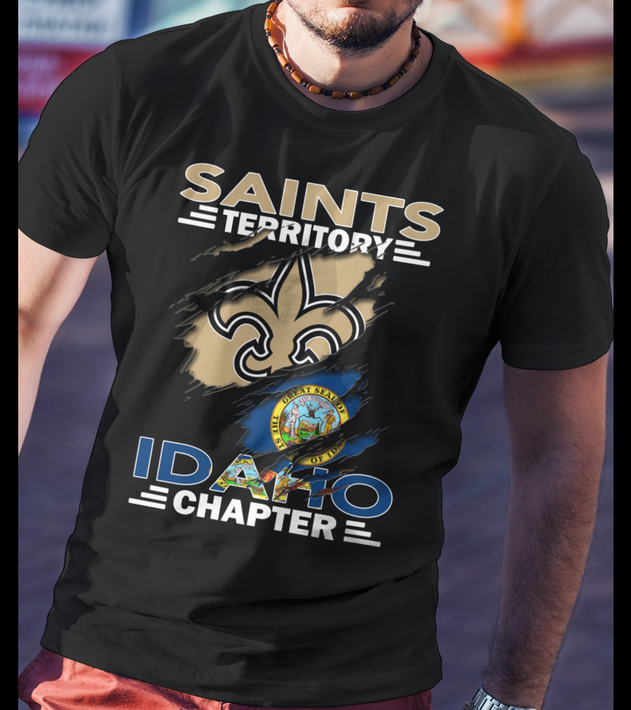 Saints Territory Idaho Chapter New Orleans Fleur-de-Lis And Idaho State Seal T-Shirt