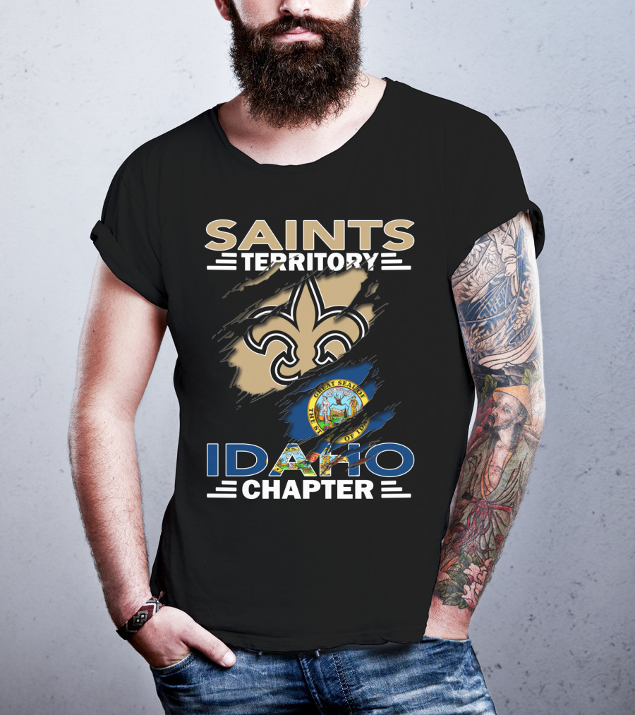 Saints Territory Idaho Chapter New Orleans Fleur-de-Lis And Idaho State Seal T-Shirt