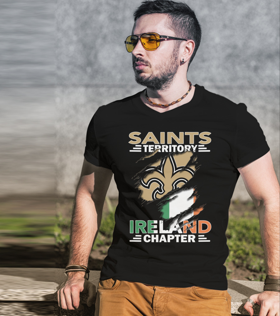 SAINTS TERRITORY IRELAND CHAPTER Fleur-de-Lis With Irish Flag T-Shirt