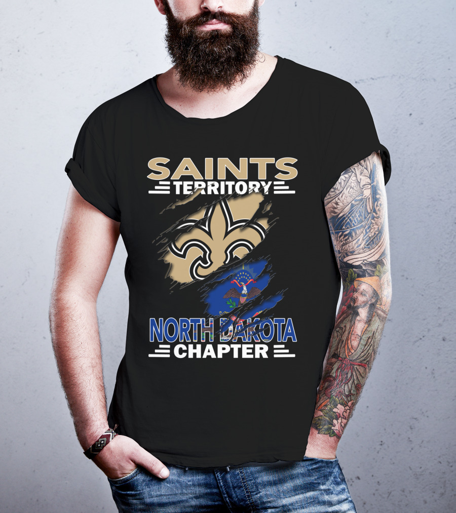 Saints Territory North Dakota Chapter Fleur-de-Lis And State Flag T-Shirt