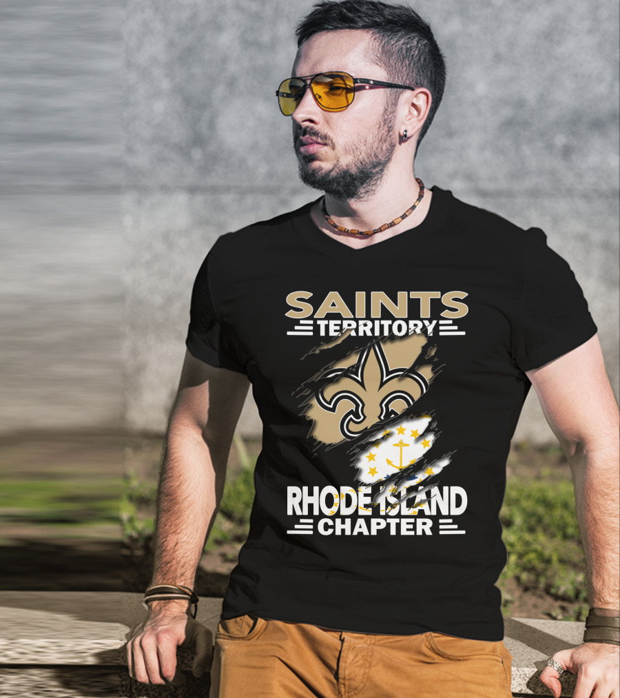 Saints Territory Rhode Island Chapter New Orleans Saints Rhode Island Flag T-Shirt