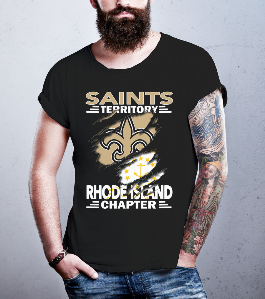 Saints Territory Rhode Island Chapter New Orleans Saints Rhode Island Flag T-Shirt
