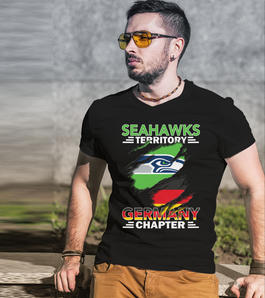 Seahawks Territory Germany Chapter Fan Community Featuring Iconic Team Logo And National Colors T-Shirt