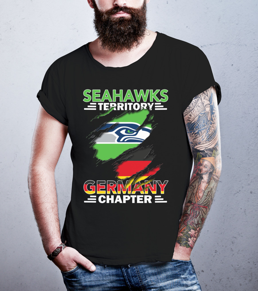 Seahawks Territory Germany Chapter Fan Community Featuring Iconic Team Logo And National Colors T-Shirt