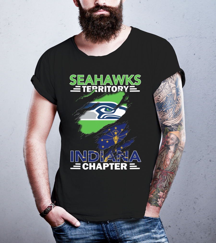 Seahawks Territory Indiana Chapter With Seattle Seahawks And Indiana State T-Shirt