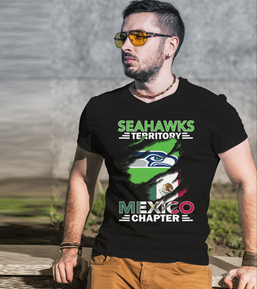 Seahawks Territory Mexico Chapter Flag And Logo Fusion T-Shirt